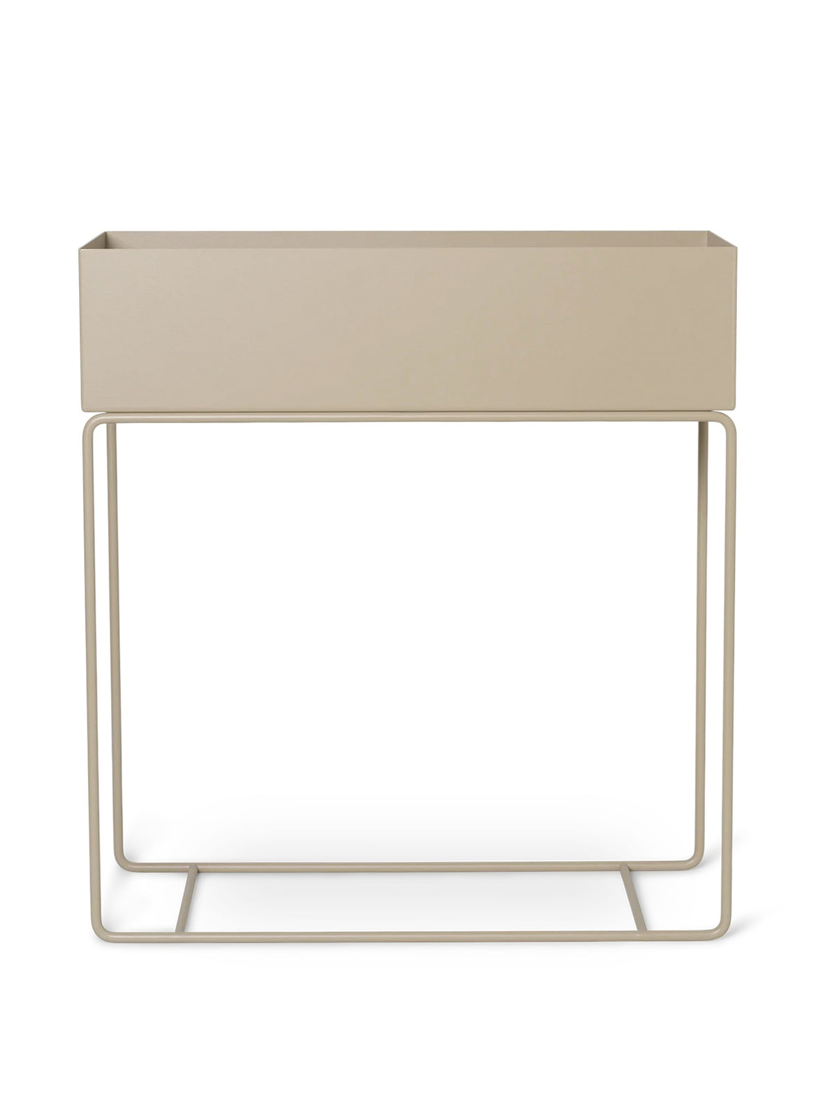 Beige metal side table plant box on a white background