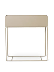 Beige metal side table plant box on a white background