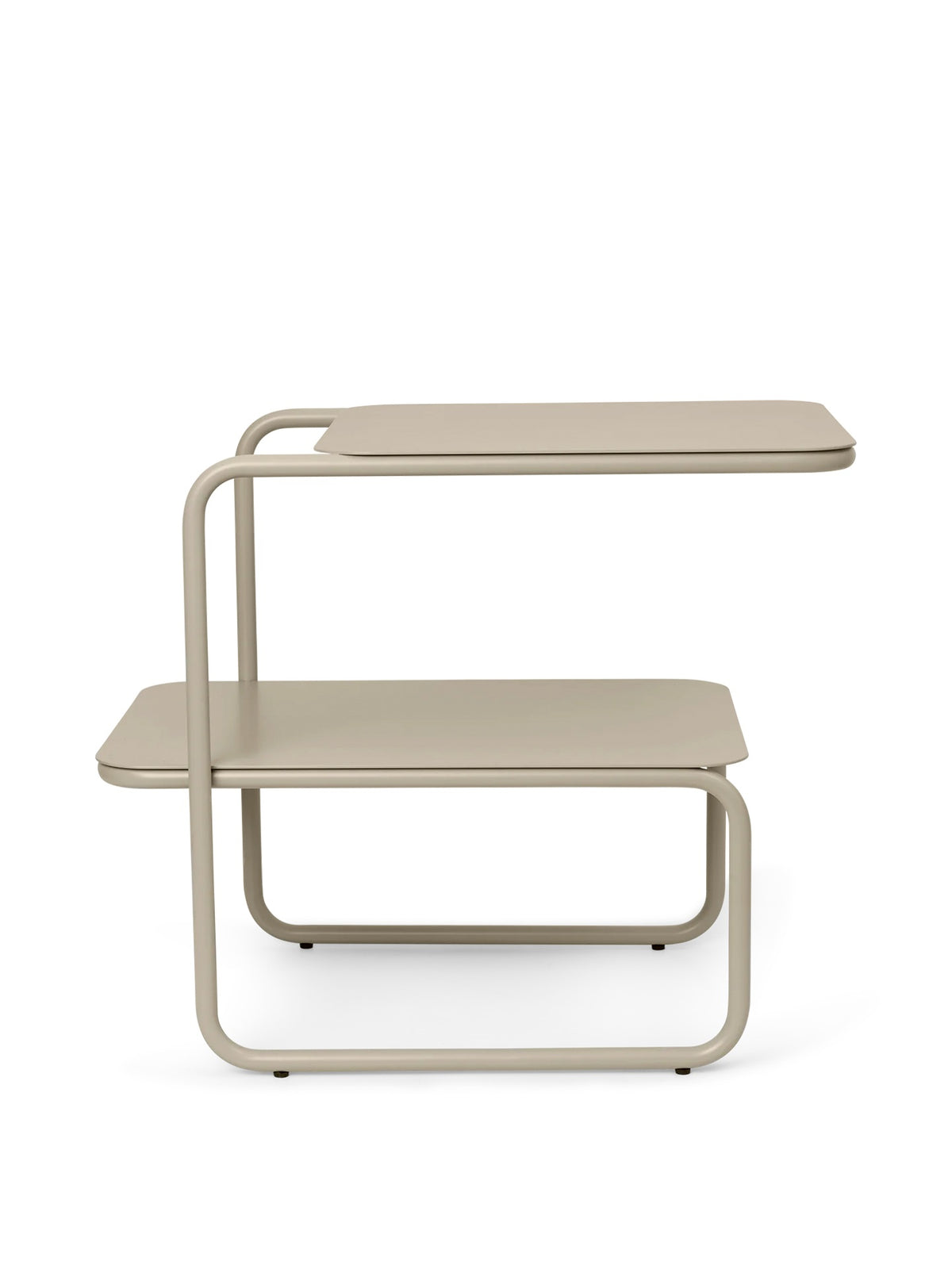 Beige side table with two shelves on a white background
