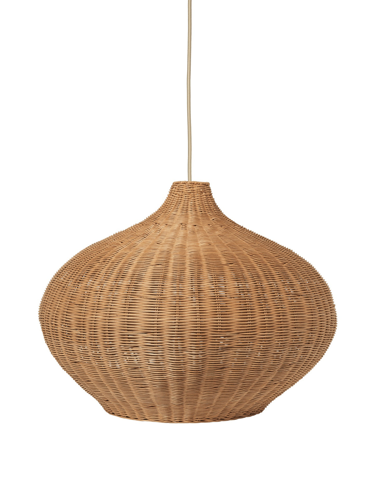 Wicker pendant light on a white background