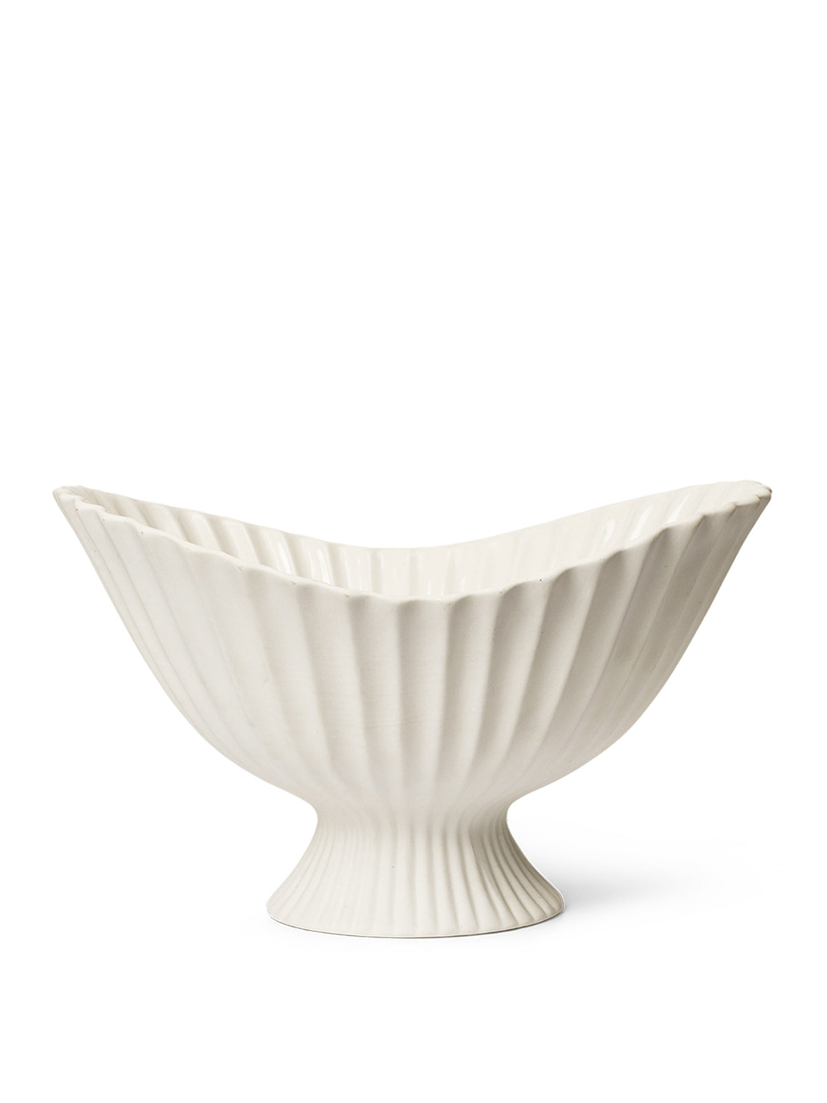 White ceramic bowl with ribbed design on a white background