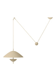 Beige pendant lamp with a spherical fixture on a white background