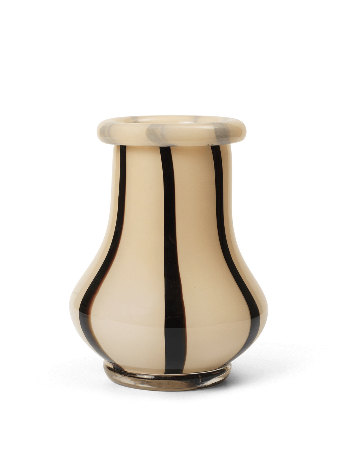 Beige vase with black stripes on a white background
