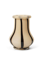 Beige vase with black stripes on a white background