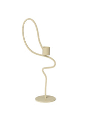 Beige candle holder with curved design on a white background