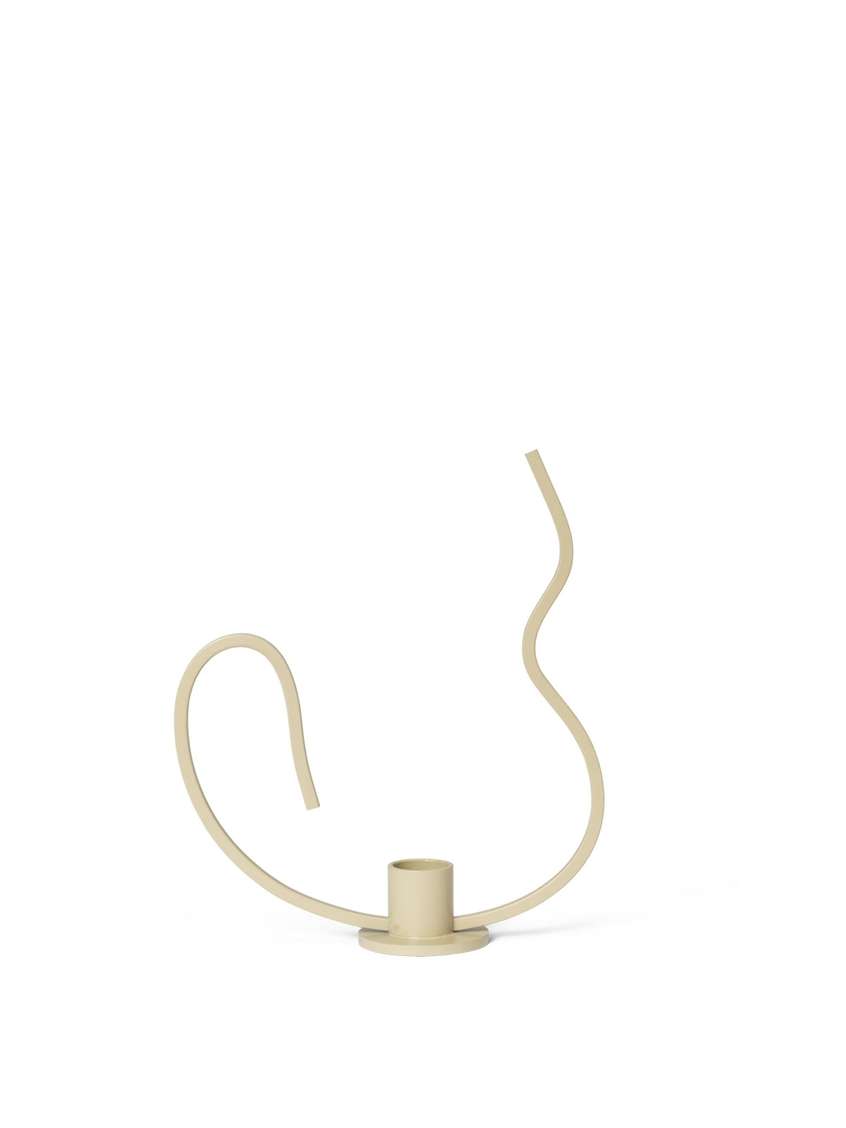Minimalist candle holder with curved design on a white background