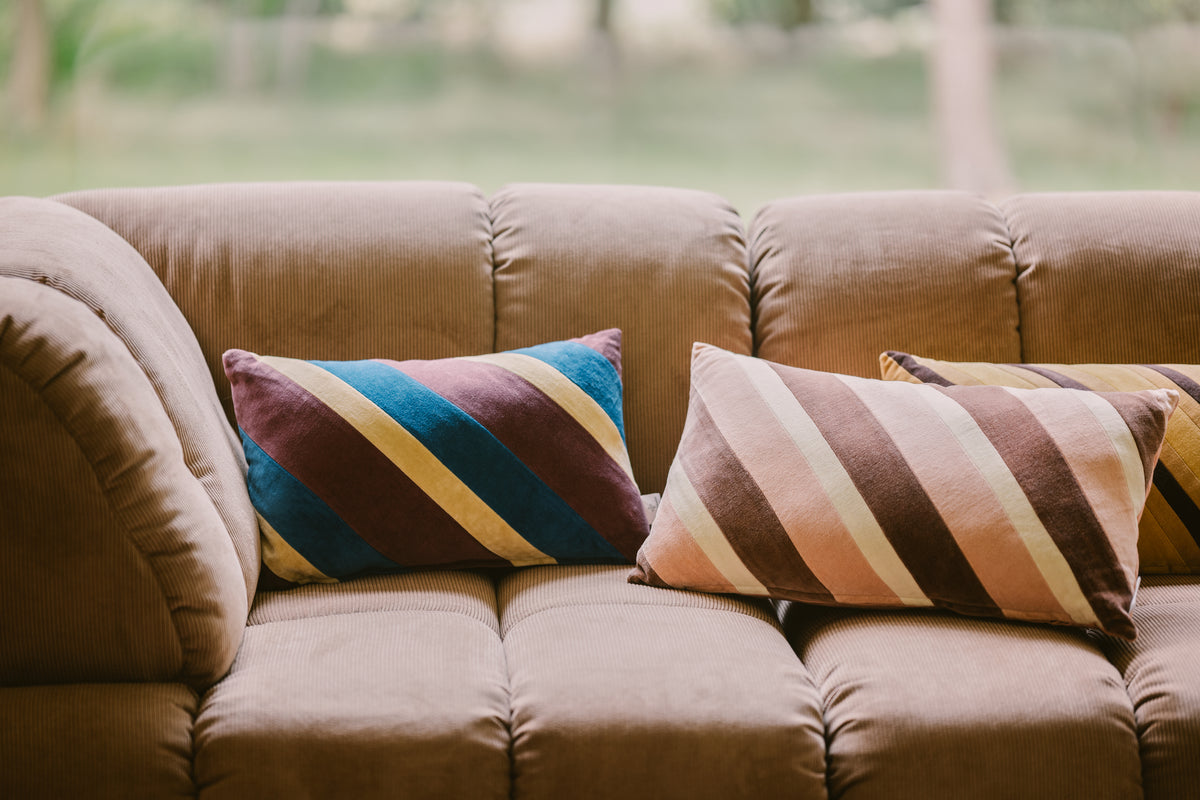 Striped velvet cushion - rose