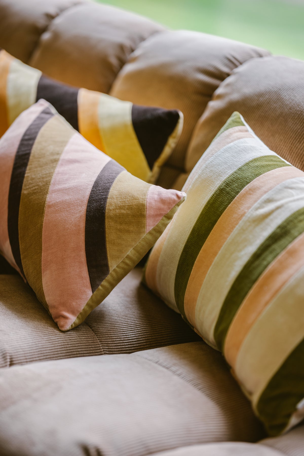 Striped velvet cushion - fields