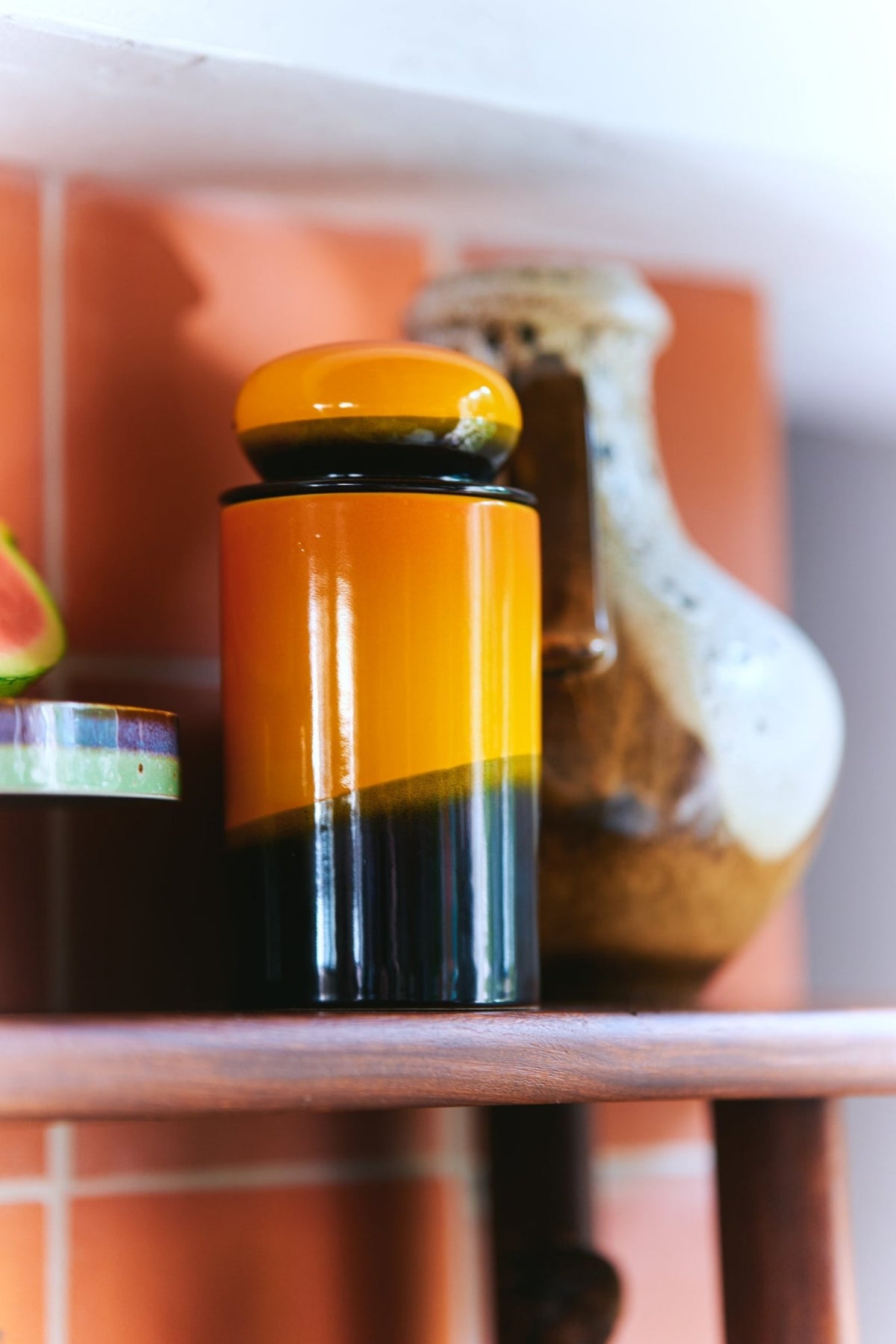 70s ceramics storage jar - sunshine