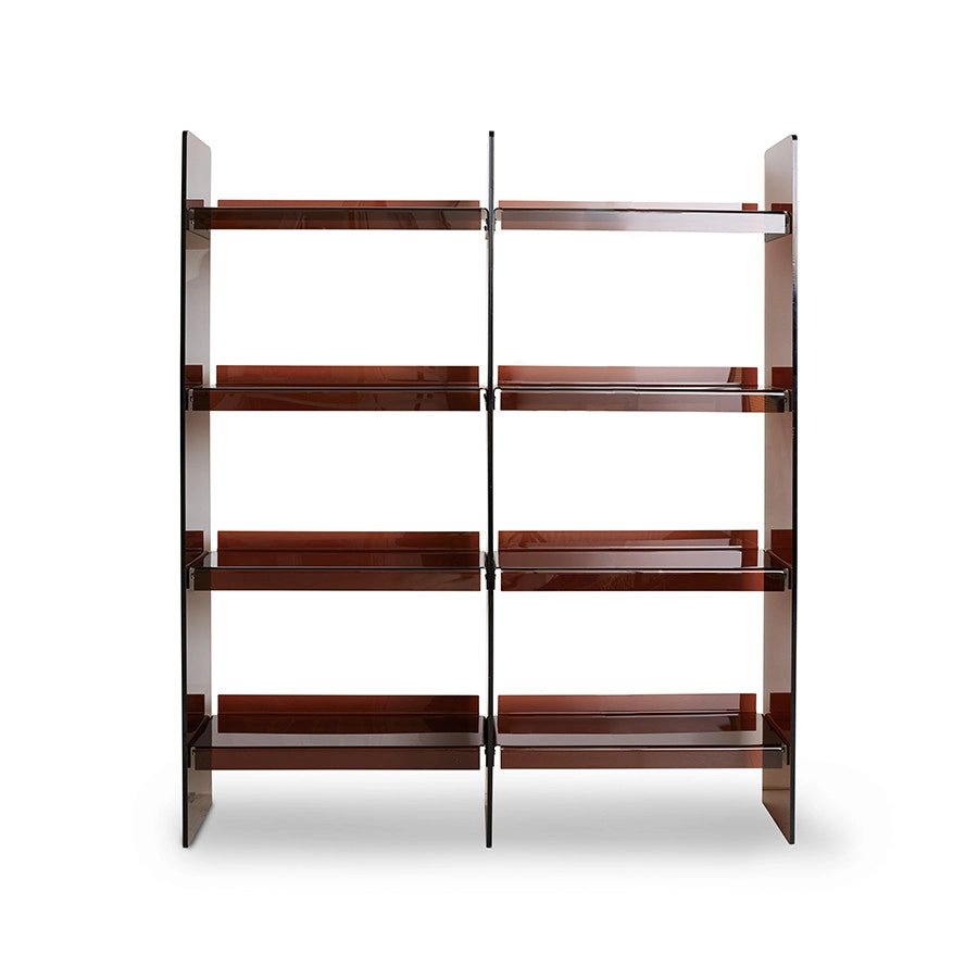 Acrylic bookshelf with panels on a white background