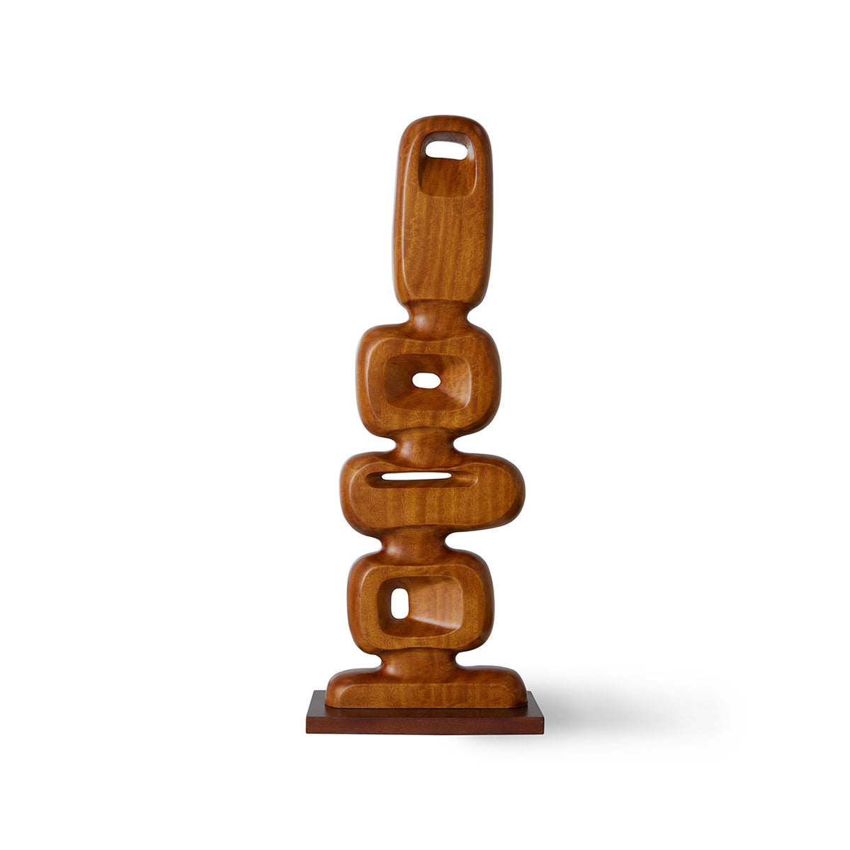 Wooden abstract sculpture on a white background