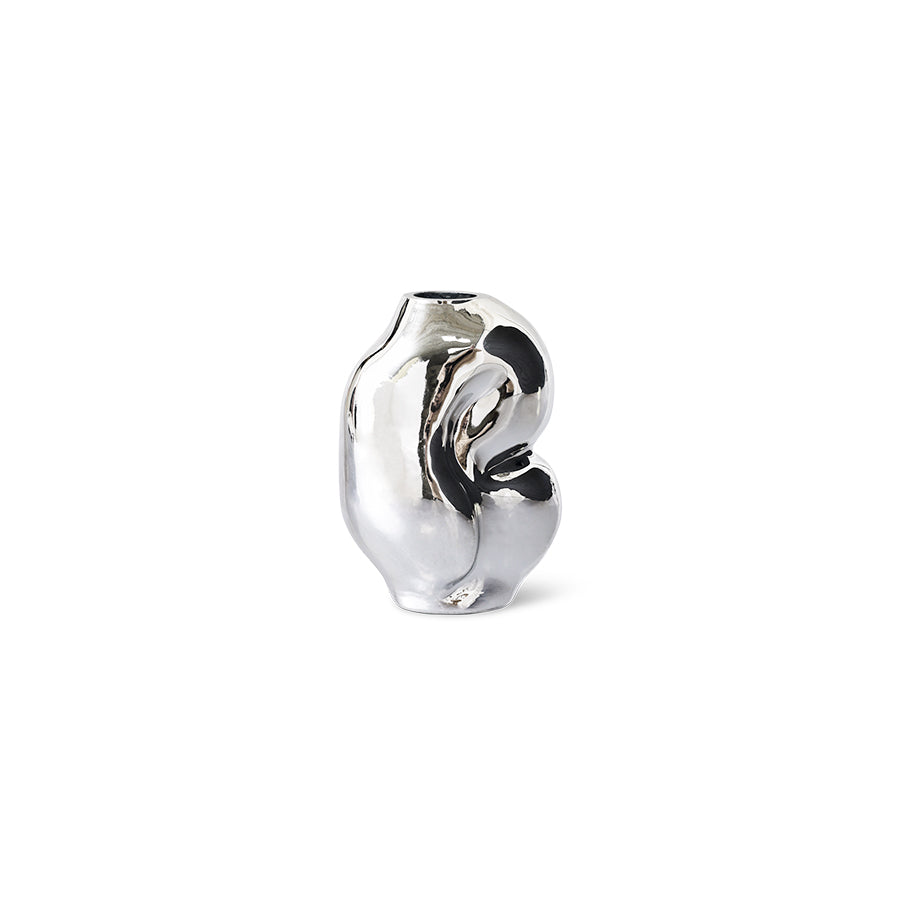 Silver spiral-shaped  vase object on a white background