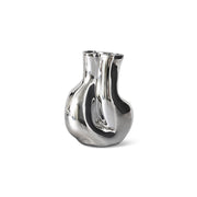 Silver vase with a modern design on a white background