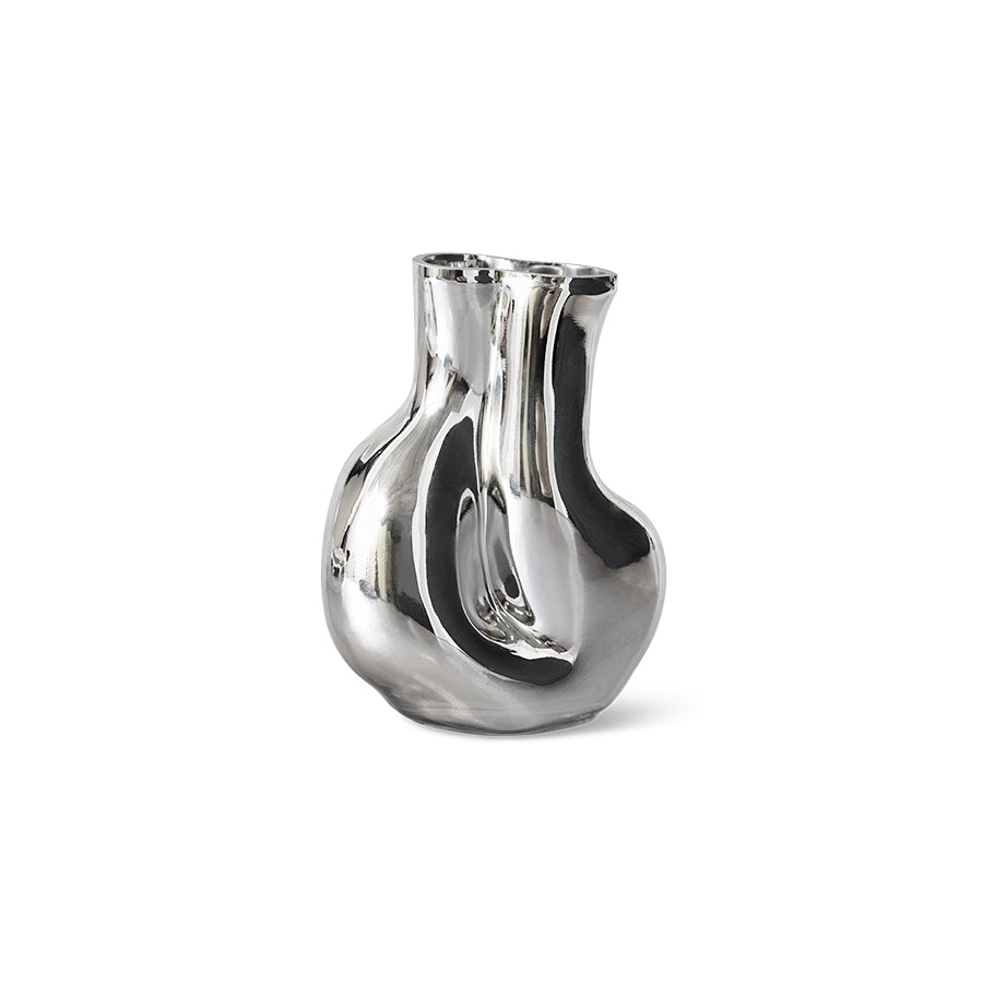 Silver vase with a modern design on a white background