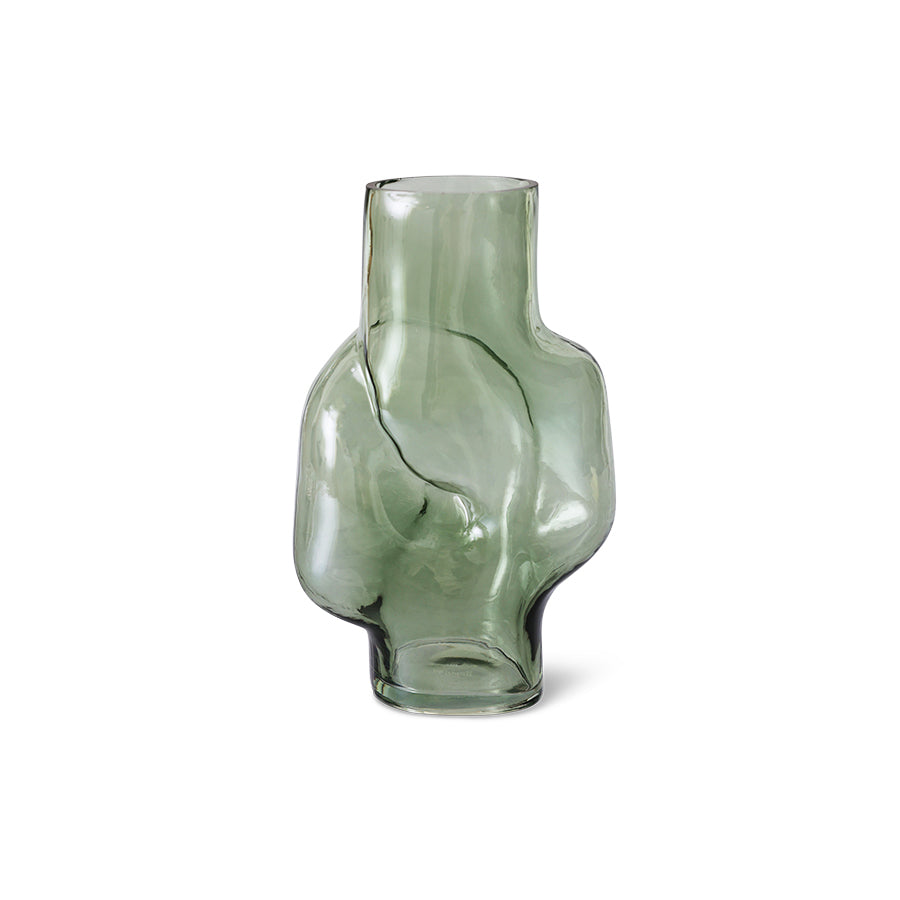 Green glass vase on a white background