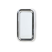 Rectangular mirror with a silver chrome frame on a white background