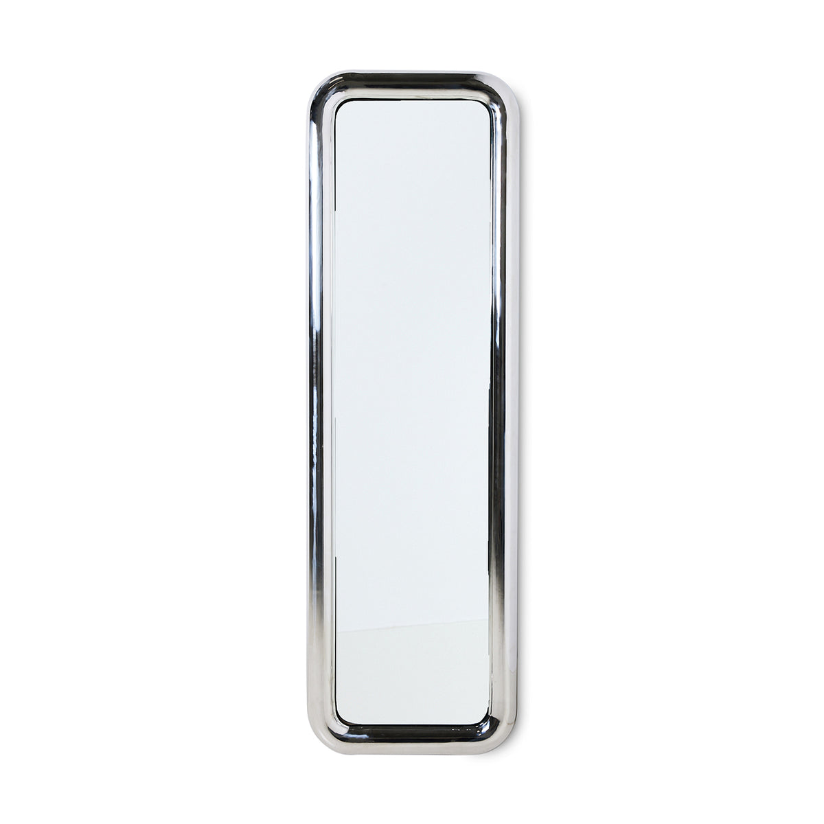 Rectangular mirror with a chrome frame on a white background