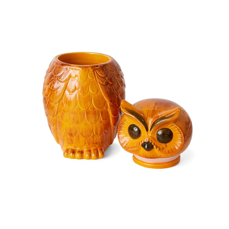 Ceramic owl jar - tangerine
