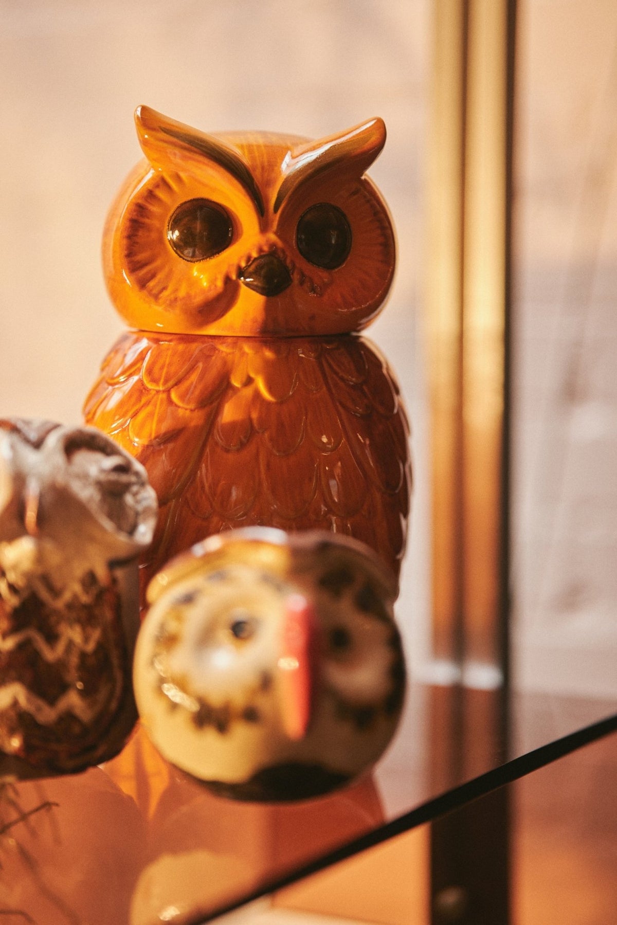 Ceramic owl jar - tangerine