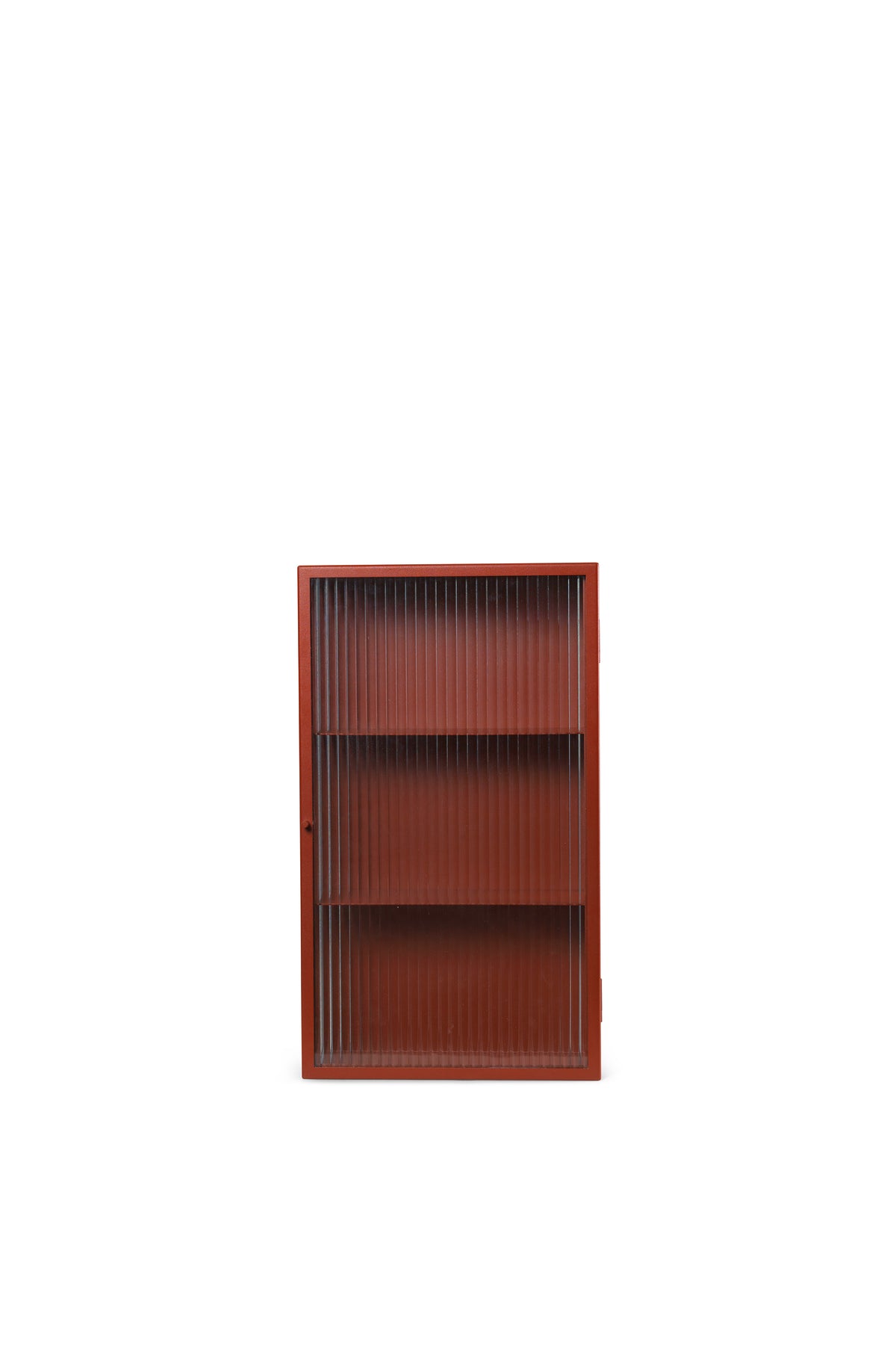 Wooden bookshelf with three shelves  acrylic glass on a white background