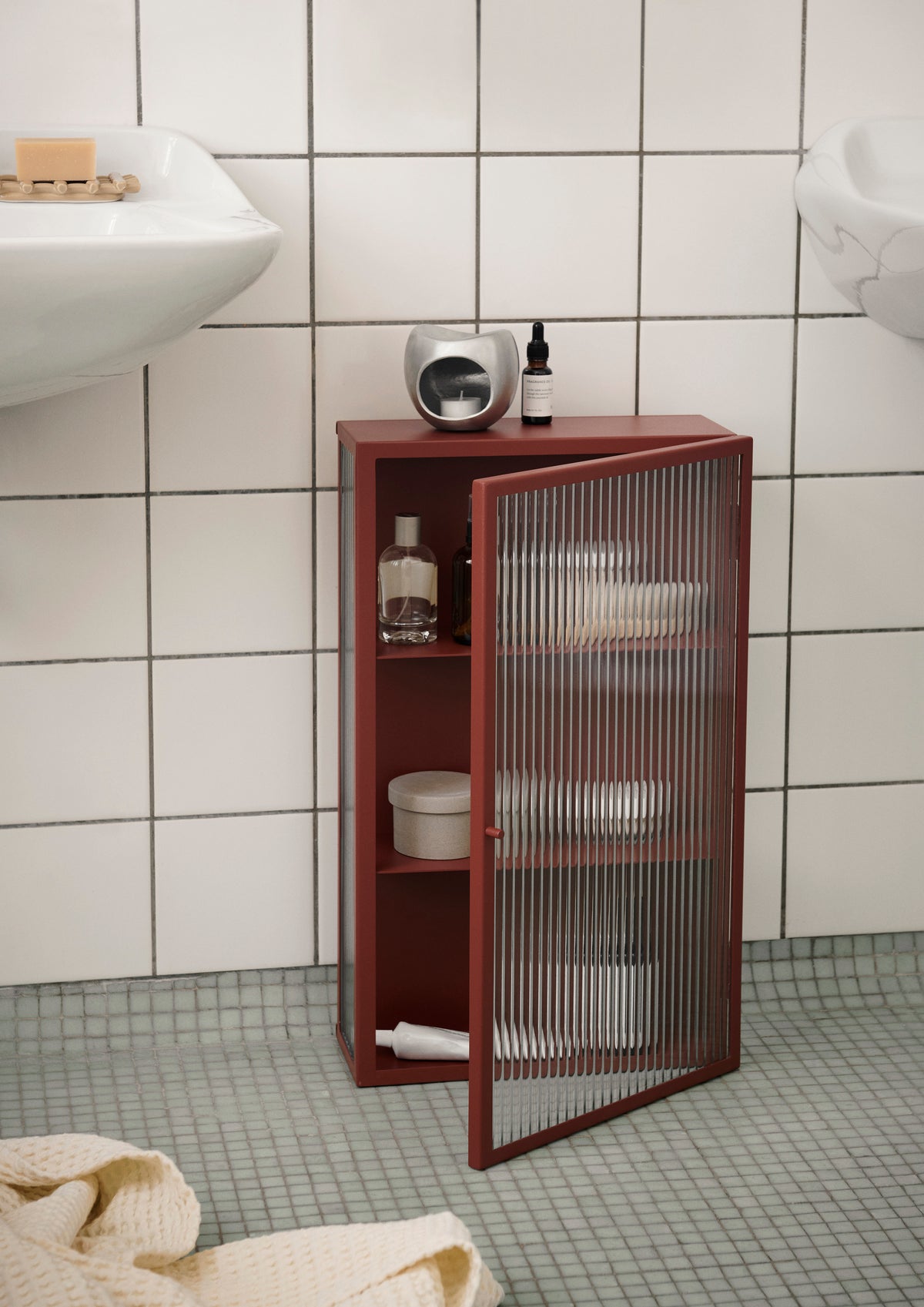 Haze Wall Cabinet - Reeded Glass - Oxide Red