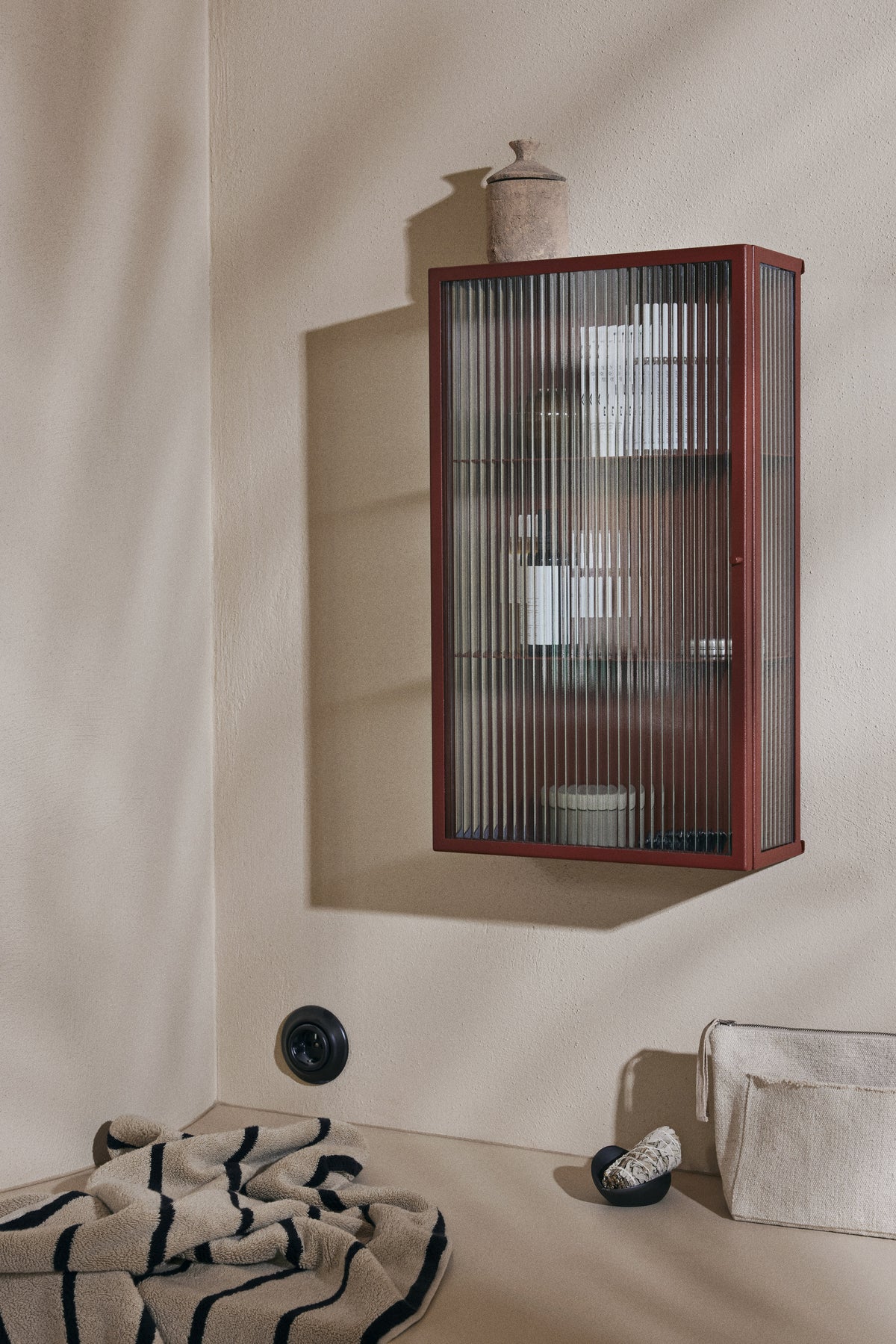 Haze Wall Cabinet - Reeded Glass - Oxide Red