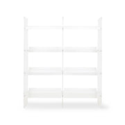 White acrylic bookshelf with multiple shelves on a white background