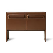 Brown space cabinet with two doors on a white background