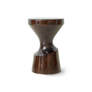 Wooden stool table with a cylindrical design on a white background