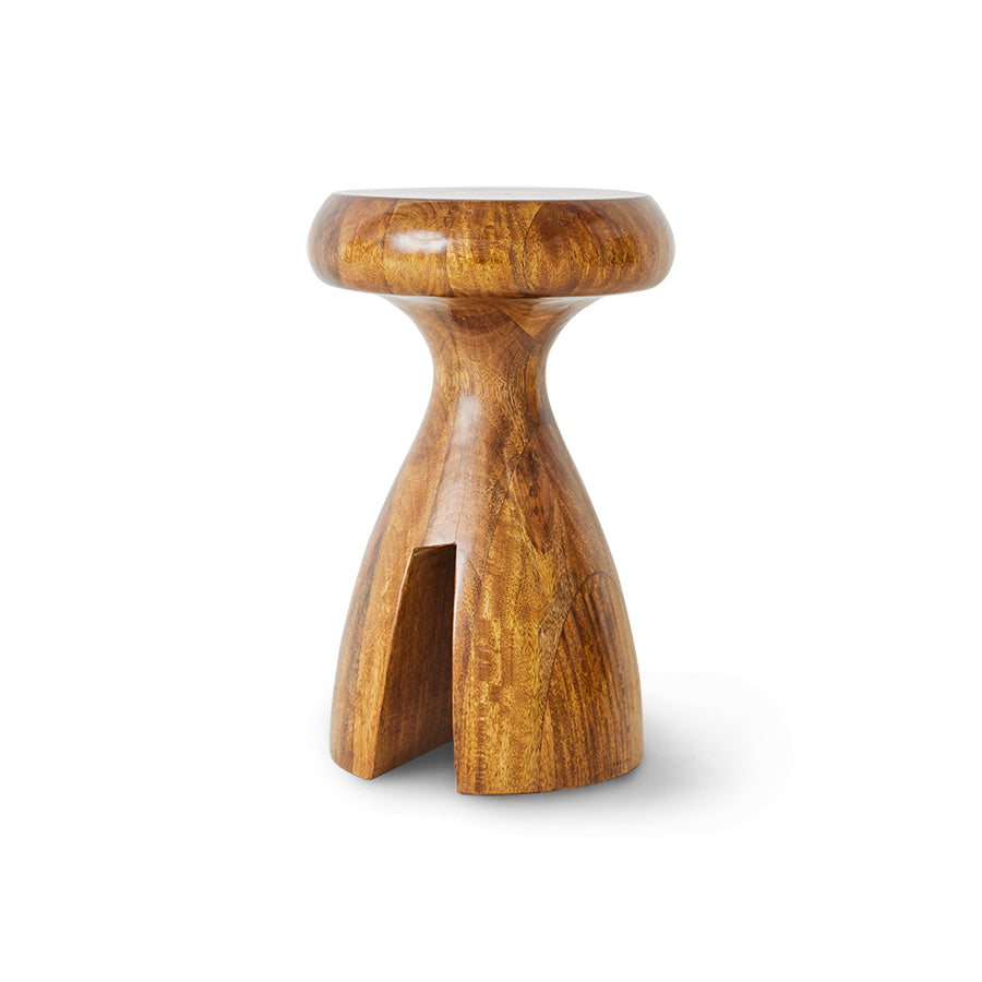 Wooden stool with a unique design on a white background