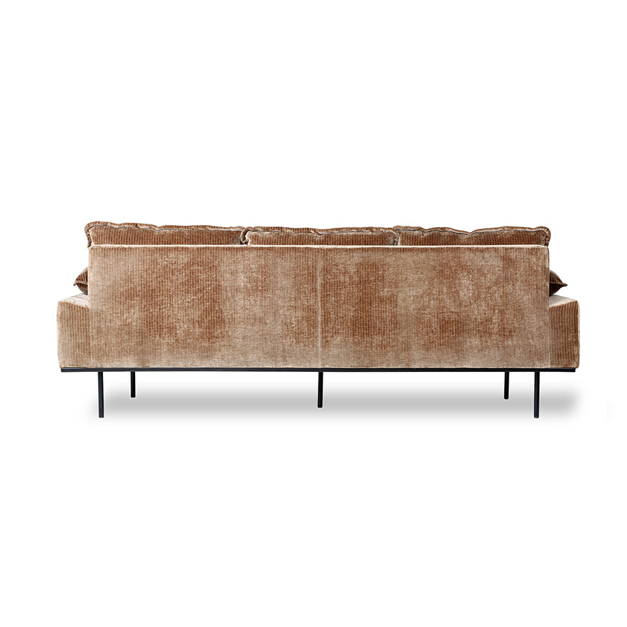 Retro sofa: 3-seats, corduroy velvet, aged gold