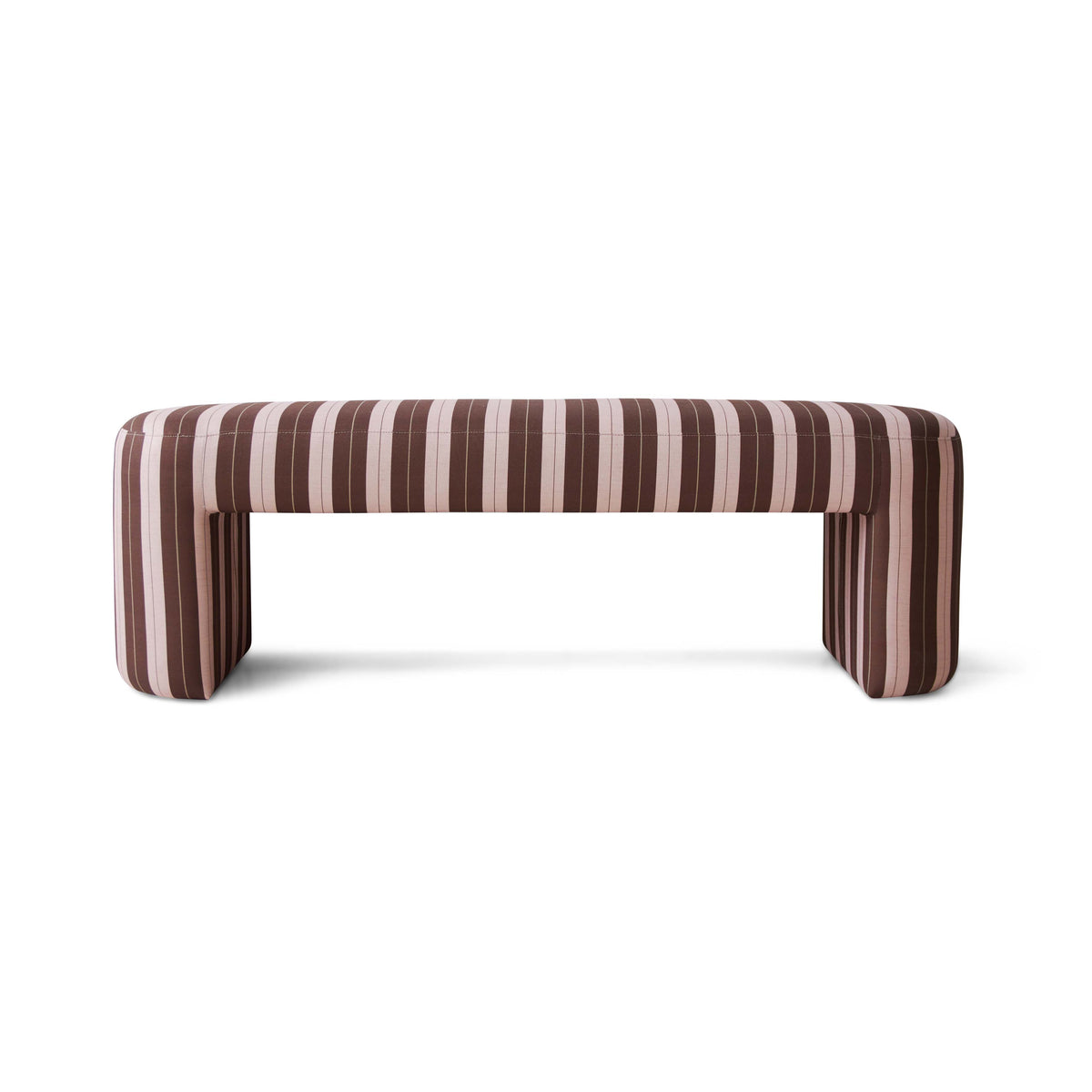 Striped bench with brown and pink pattern on a white background