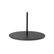 Black round base for sculpture with a central pole on a white background