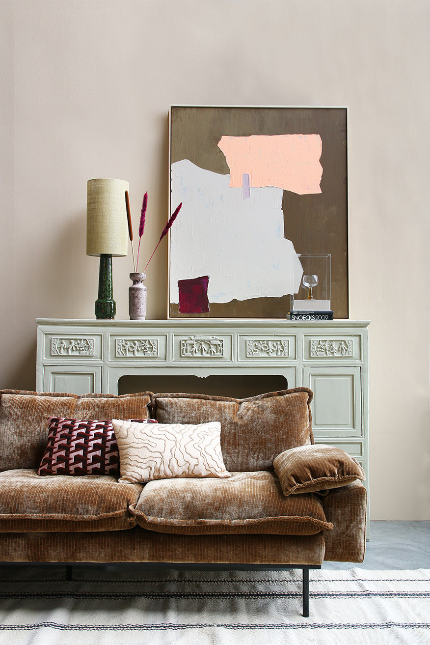Retro sofa: 3-seats, corduroy velvet, aged gold