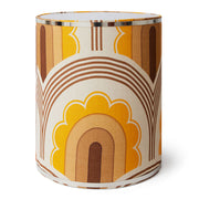 Decorative cylindrical lamp shade with a geometric pattern on a white background