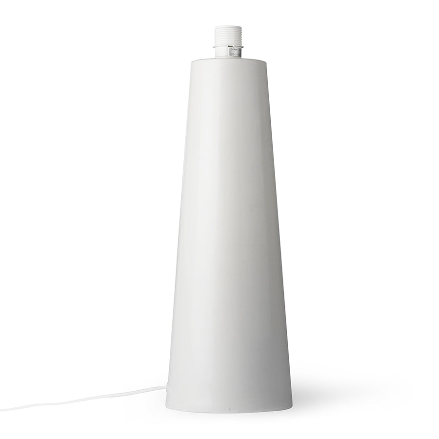 White cone-shaped lamp base on a white background