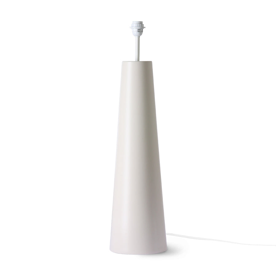 White cone-shaped floor lamp base on a white background