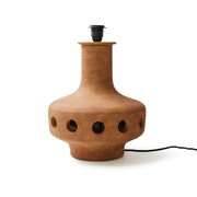 Brown ceramic table lamp base with black base on a white background
